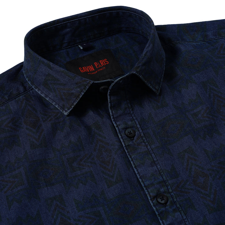 Half-Sleeve Shirt - Geometric Dark Navy (GP090)