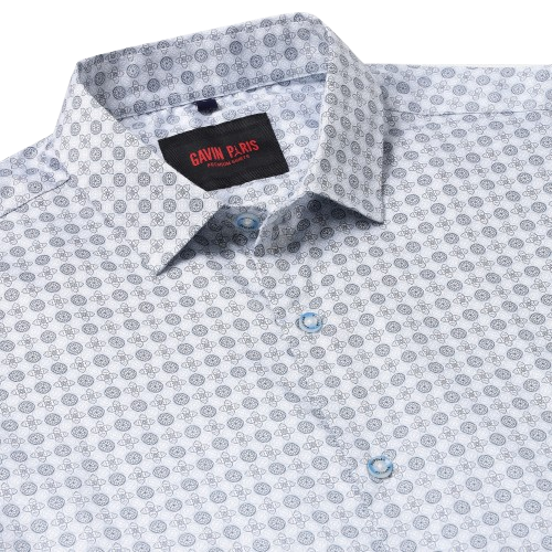 Light Blue with Circular Geometric Pattern Slim Fit Full Sleeve Shirt (GP029)