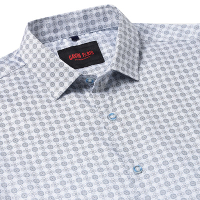 MENS WHITE CIRCLE PRINT FULL SLEEVE SHIRT (GP029)