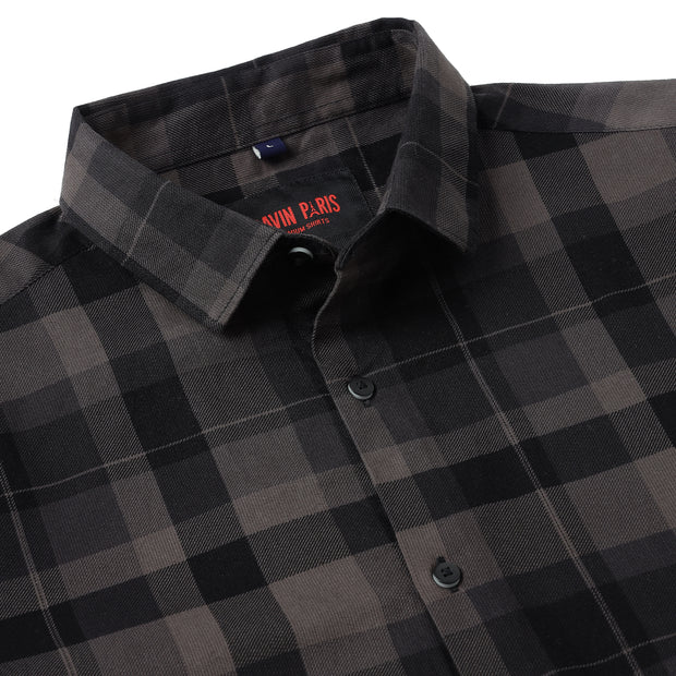 Black and Grey Checkered Slim Fit Full-Sleeve Shirt (GP002)