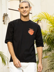 Red Heart Black Oversized Unisex Tee By Gavin Paris