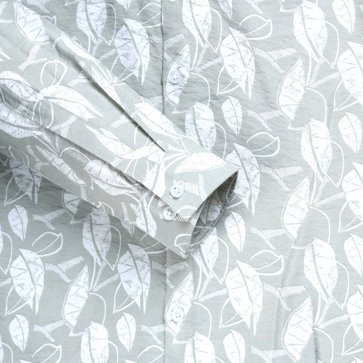 Leaf Print Slim Fit Full Sleeve Shirt - Light Grey (GP228)