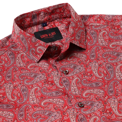 Red Paisley Slim Fit Full-Sleeve Shirt With Pocket (GP021)