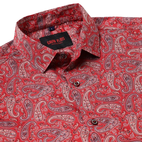 Red Paisley Slim Fit Full-Sleeve Shirt With Pocket (GP021)
