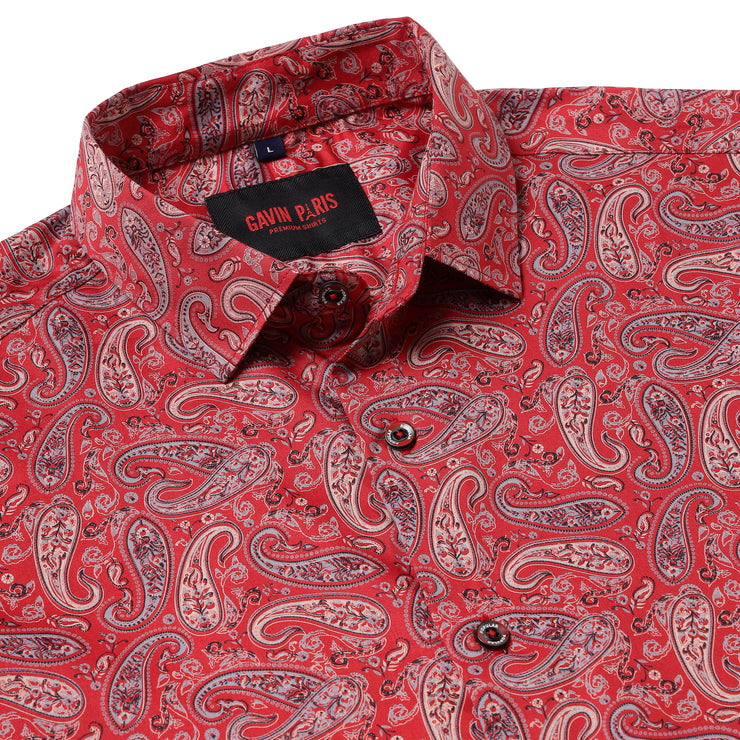 MENS RED FLOWER PRINT FULL SLEEVE SHIRT (GP021)