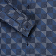 Full-Sleeve Slim Fit Blue Geometric Pattern Shirt (GP205)