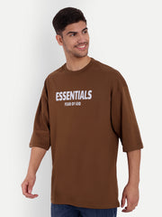 Essentials Brown Drop-shoulder Oversized Tee