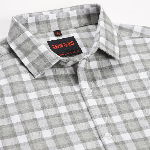 Grey and White Checkered Pattern Slim Fit Full Sleeve Shirt (GP133)