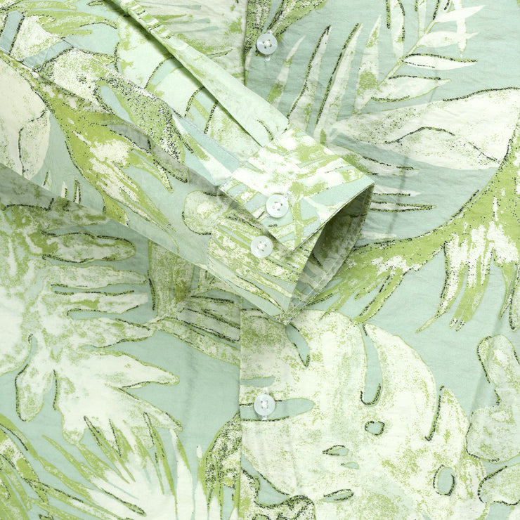 Abstract Floral Print Slim Fit Full Sleeve Shirt - Mint Green (GP231)