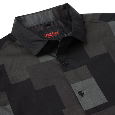 Black and Grey Block Pattern Slim Fit Full Sleeve Shirt (GP048)