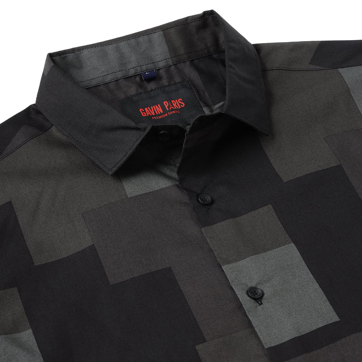 Black and Grey Block Pattern Slim Fit Full Sleeve Shirt (GP048)