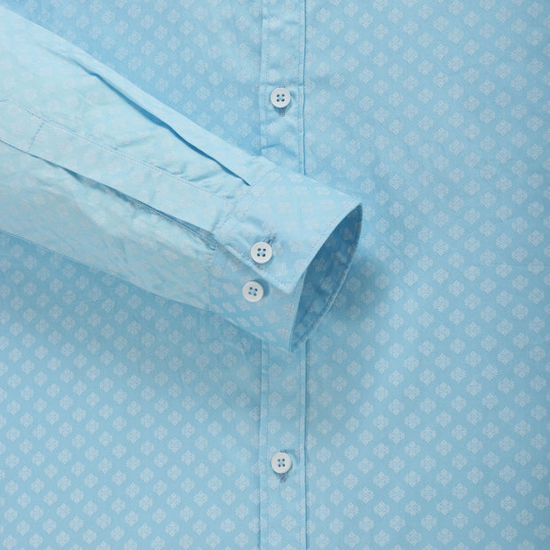 Aqua Blue Minimalist Design Men's Slim Fit Full Sleeve Shirt (GP307)