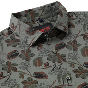 Olive Green with Autumn Leaf Pattern Slim Fit Full Sleeve Shirt (GP040)