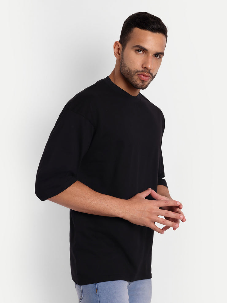 The Space Travel Black Back Print Drop-shoulder Oversized Tee by Gavin Paris