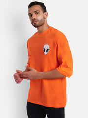 Alien Face Neon Orange Oversized T-shirt