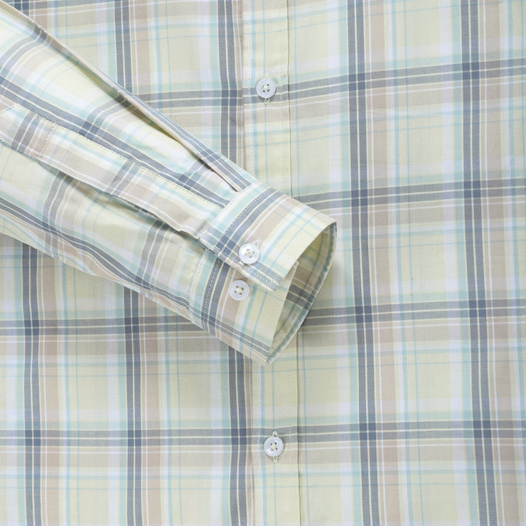 Men's Full Sleeve Light Yellow and Blue Plaid Shirt (GP277)