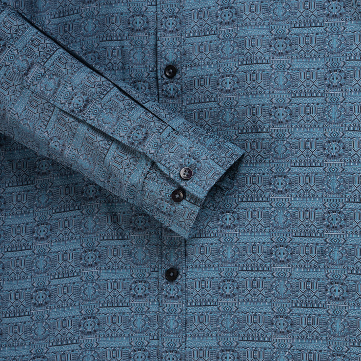 Blue Ethnic Pattern Slim Fit Full Sleeve Shirt (GP249)