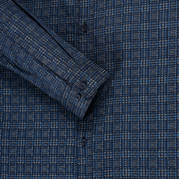 Blue Geometric Slim Fit Full Sleeve Shirt (GP187)