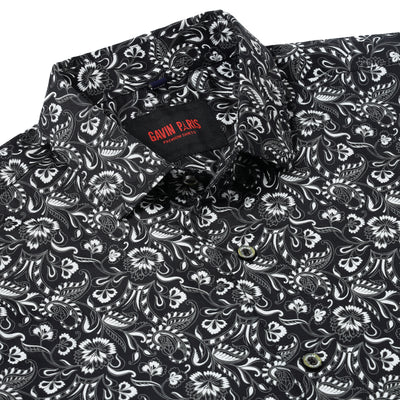 Black with White Floral Pattern Full Sleeve Shirt (GP023)