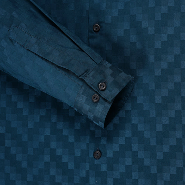 Teal Checkered Slim Fit Full Sleeve Shirt (GP172)