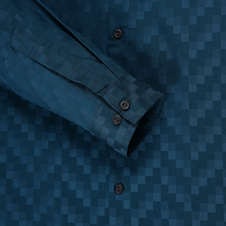 Teal Checkered Slim Fit Full Sleeve Shirt (GP172)