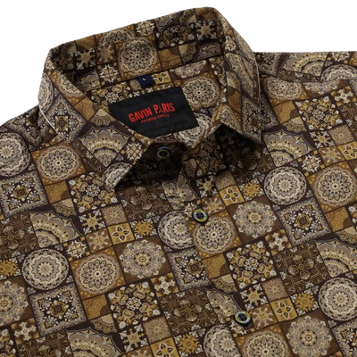 Brown and Beige Mosaic Print Slim Fit Full-Sleeve Shirt (GP017)