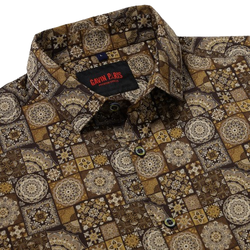 Brown and Beige Mosaic Print Slim Fit Full-Sleeve Shirt (GP017)