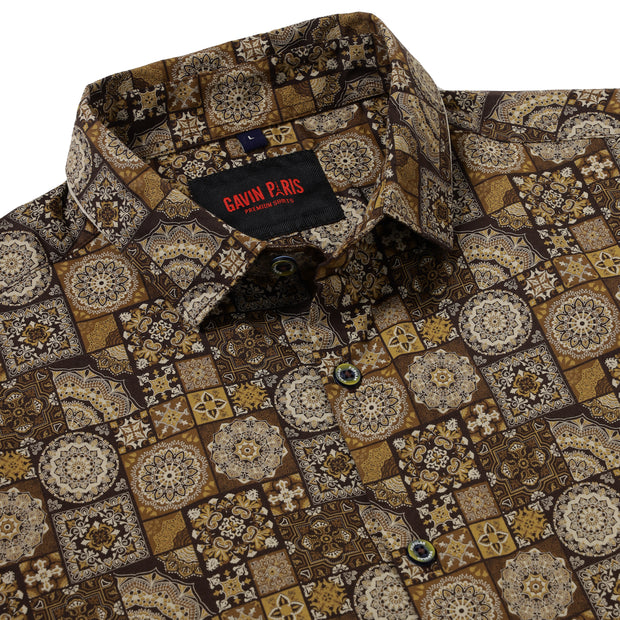 Brown and Beige Mosaic Print Slim Fit Full-Sleeve Shirt (GP017)