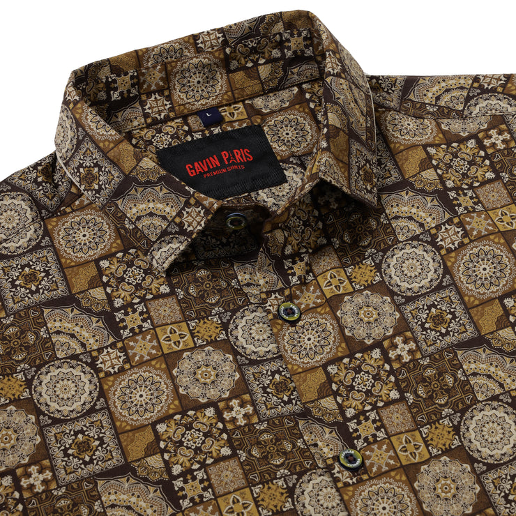 Brown and beige mosaic print Full-Sleeve Shirt (GP017)