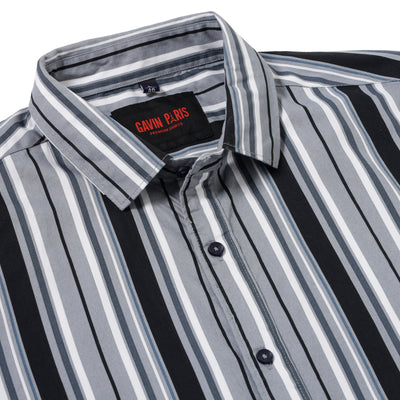 Grey & Black Striped Full-Sleeve Shirt (GP042)