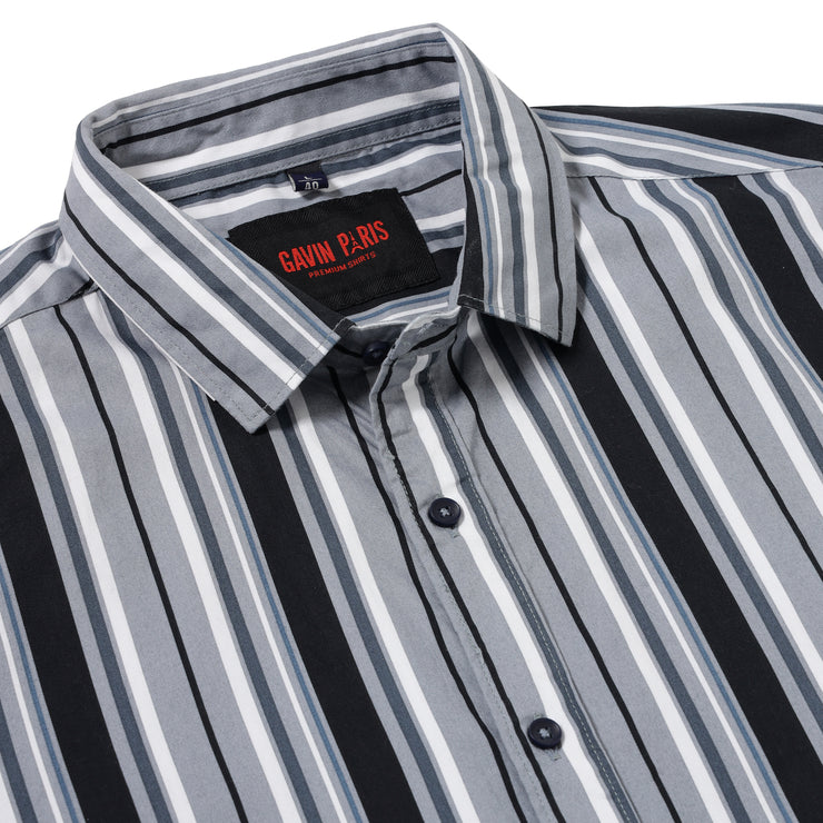Grey & Black Striped Full-Sleeve Shirt (GP042)