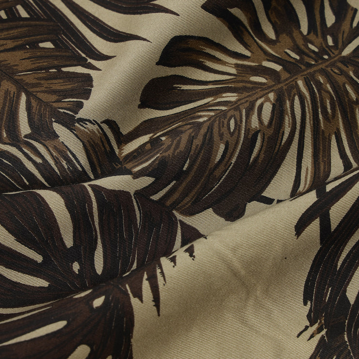 Half Sleeve Shirt - Beige with Brown Tropical Leaf Pattern (GP038)
