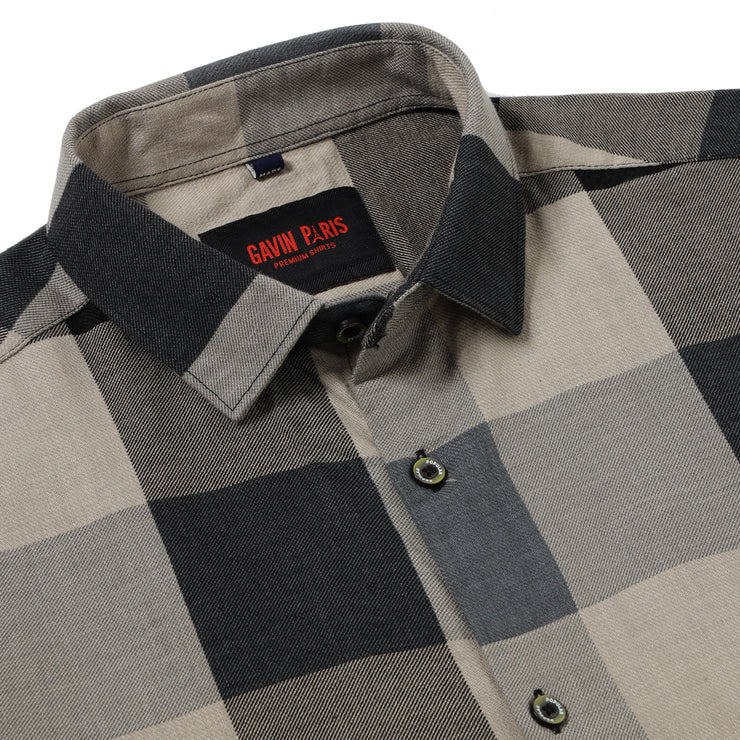 Plaid Flannel Full-Sleeve Shirt - Grey and Black (GP032)