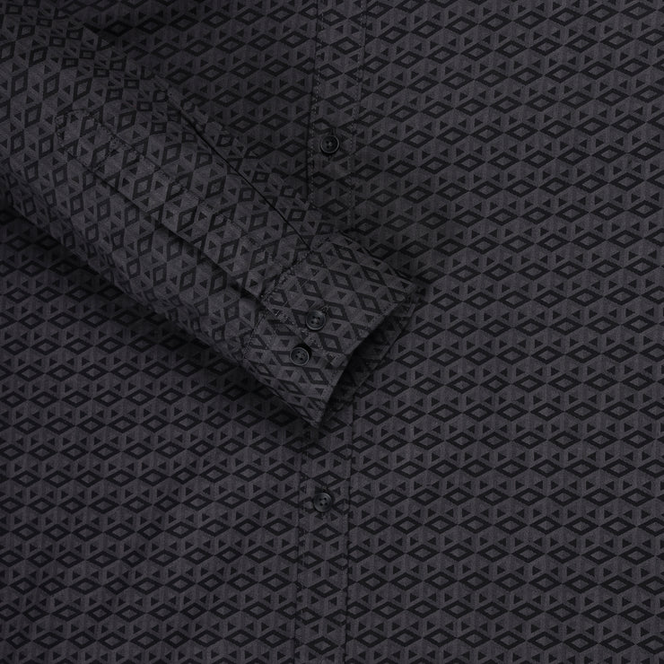 Black Geometric Slim Fit Full Sleeve Shirt (GP181)