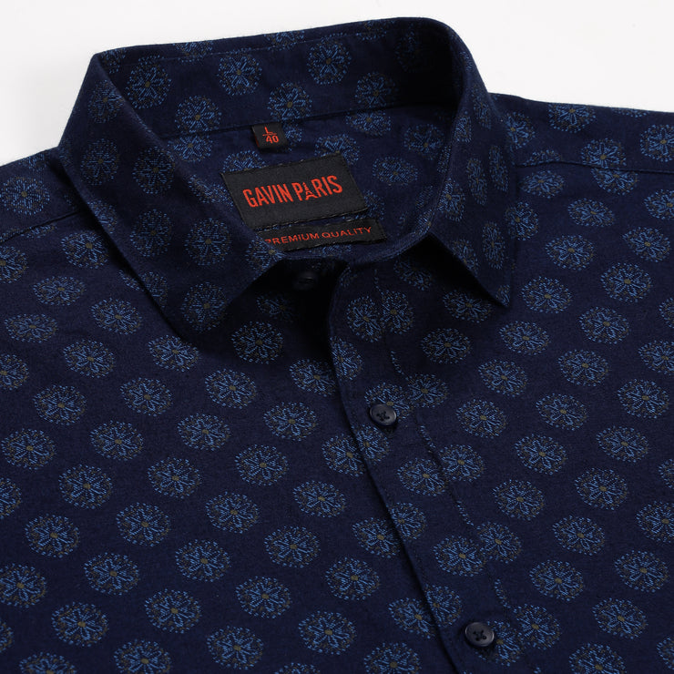Full Sleeve Slim Fit Shirt - Navy Blue Medallion Print (GP144)