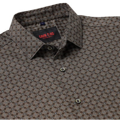 MENS BROWN CIRCLE PRINT FULL SLEEVE SHIRT (GP031)