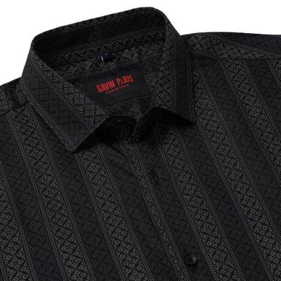Black Patterned Slim Fit Full Sleeve Shirt (GP028)