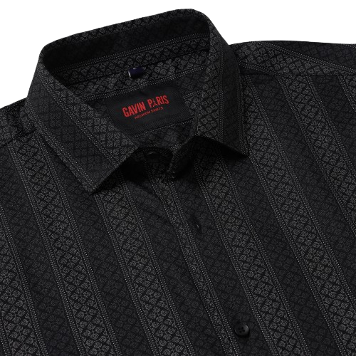 Black Patterned Slim Fit Full Sleeve Shirt (GP028)