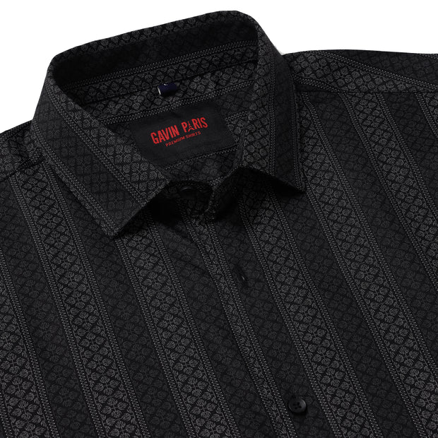 Black Patterned Slim Fit Full Sleeve Shirt (GP028)