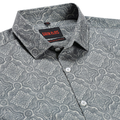 Grey Floral Paisley Print Slim Fit Full Sleeve Shirt (GP161)