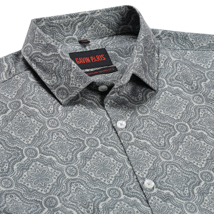 Grey Floral Paisley Print Slim Fit Full Sleeve Shirt (GP161)