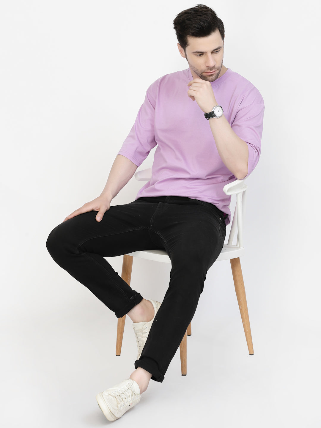 Lavender Plain Cotton Oversized Tee by Gavin Pairs