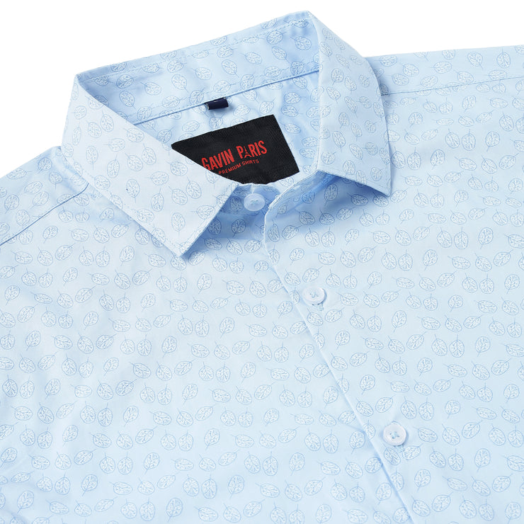 SKY BLUE BEETEL LEAF PRINTED COTTON FULL SHIRT (GP109)