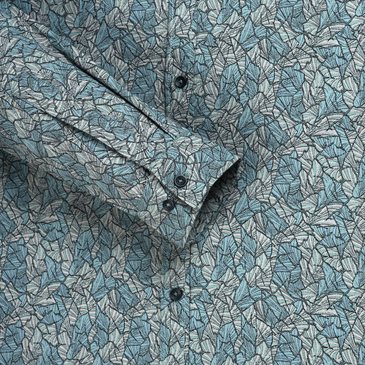 Leaf Print Slim Fit Full Sleeve Shirt - Teal Green (GP223)