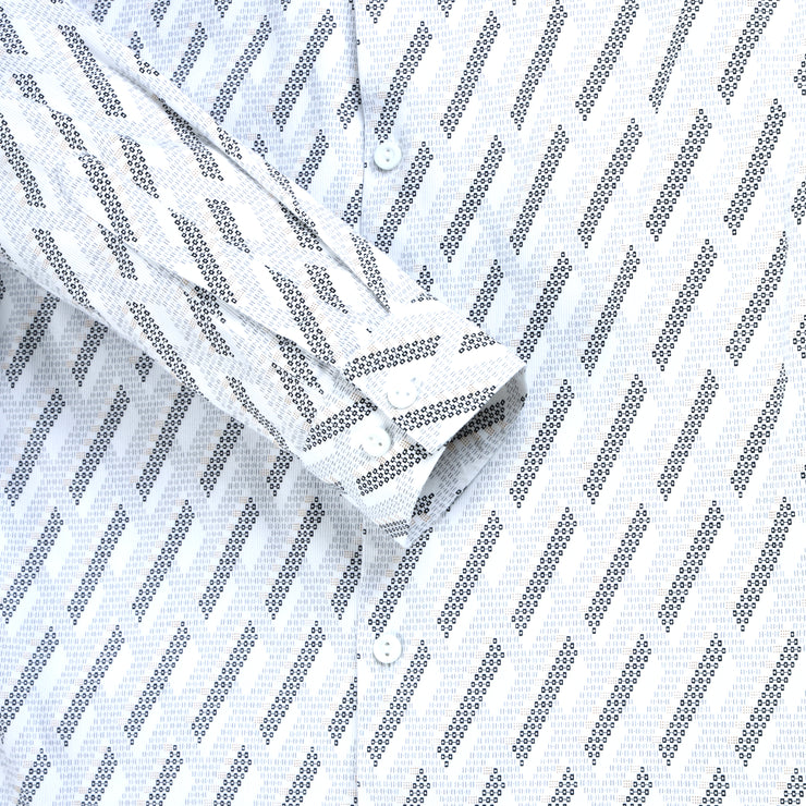 White Geometric Print Slim Fit Full Sleeve Shirt (GP258)