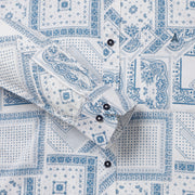 White and Blue Patterned Full-Sleeve Shirt (D012)