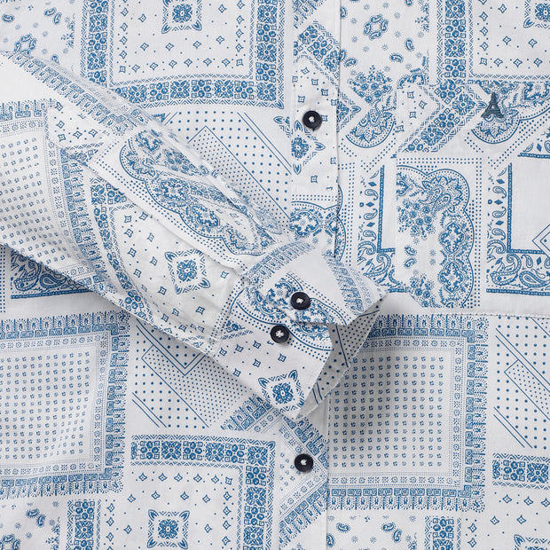 White and Blue Patterned Slim Fit Full-Sleeve Shirt (D012)
