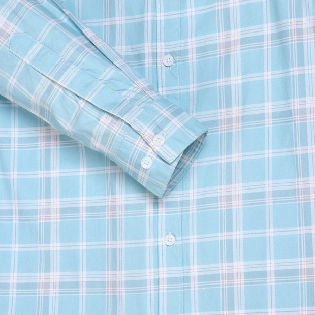 Aqua Blue Checkered Slim Fit Men's Full Sleeve Shirt (GP339)