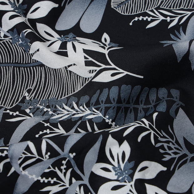 Half Sleeve Slim Fit Shirt - Black with Blue Botanical Pattern (GP053)
