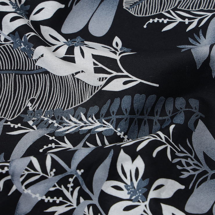 Half Sleeve Shirt - Black with Blue Botanical Pattern (GP053)